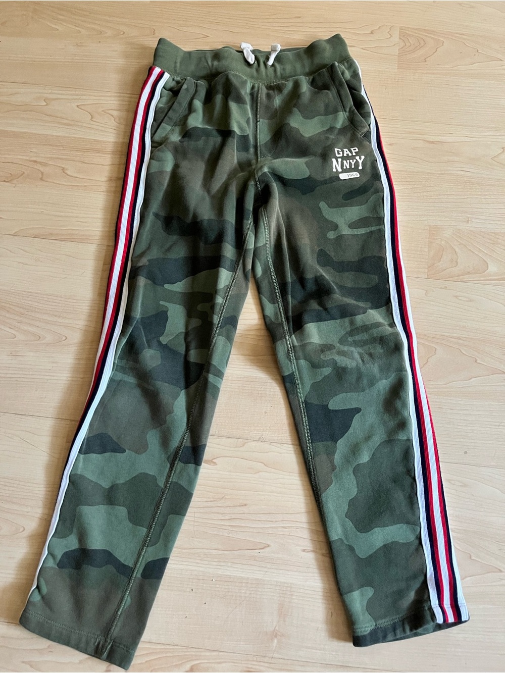 GAP Camo Joggers with Red & White Side Stripes
